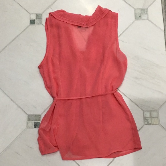 Banana Republic FO sheer sleeveless button front w/tie waist blouse, pink XSP - Picture 8 of 15